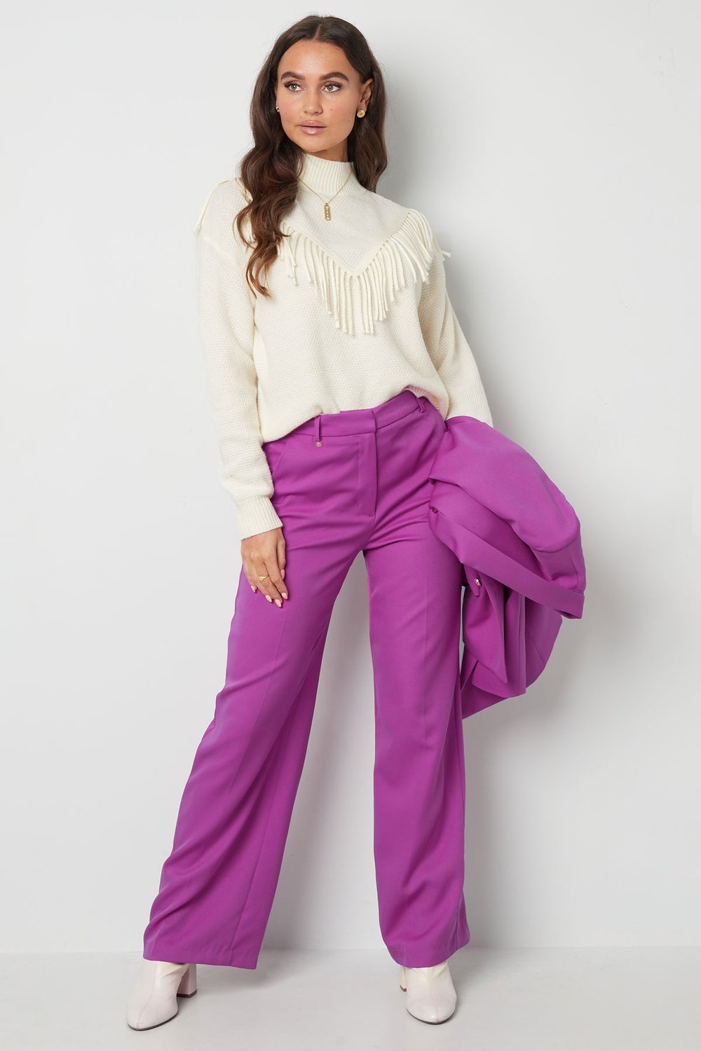 Gestrickter Basic-Pullover mit Fransen – schwarz h5Bild5